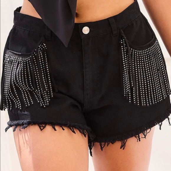 Mainstrip rhinestone fringe black denim shorts - Nashville Shorts - Picture 3 of 5